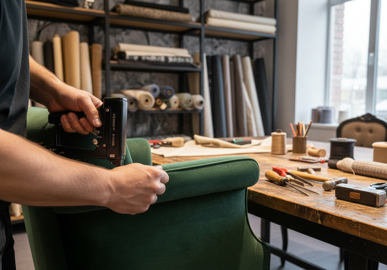 Wingback chair with classic furniture upholstery